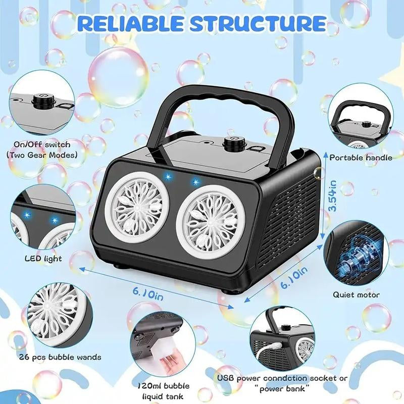 Bubble Machine with 2 Fans – Automatic Bubble Maker for 20,000+ Bubbles per Minute – Ideal for Indoor & Outdoor Fun, Birthday Parties