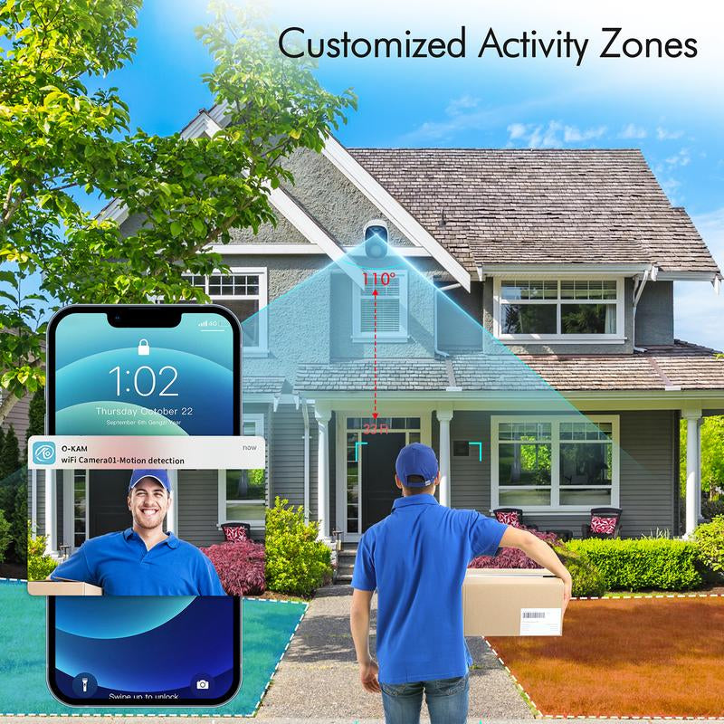2K HD Wireless Outdoor Security Camera Work with Alexa, Home Security Surveillance Camera with Color Night Vision/ 2-Way Audio/Motion Detection/ Siren