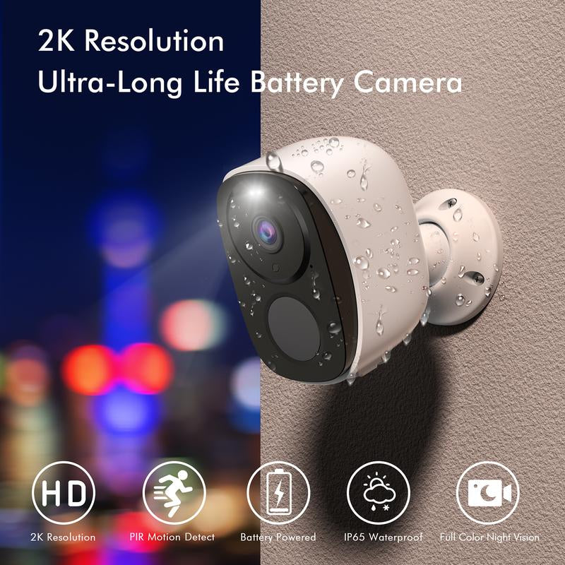 2K HD Wireless Outdoor Security Camera Work with Alexa, Home Security Surveillance Camera with Color Night Vision/ 2-Way Audio/Motion Detection/ Siren