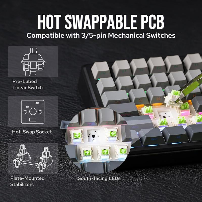 Aula F75 MAX Wireless Mechanical Keyboard 75% Layout Hot Swappable RGB Backlit Gasket Design TFT Screen Knob for PC Mac Linux
