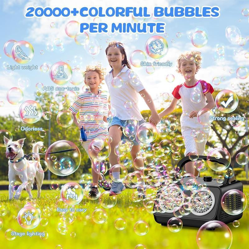 Bubble Machine with 2 Fans – Automatic Bubble Maker for 20,000+ Bubbles per Minute – Ideal for Indoor & Outdoor Fun, Birthday Parties