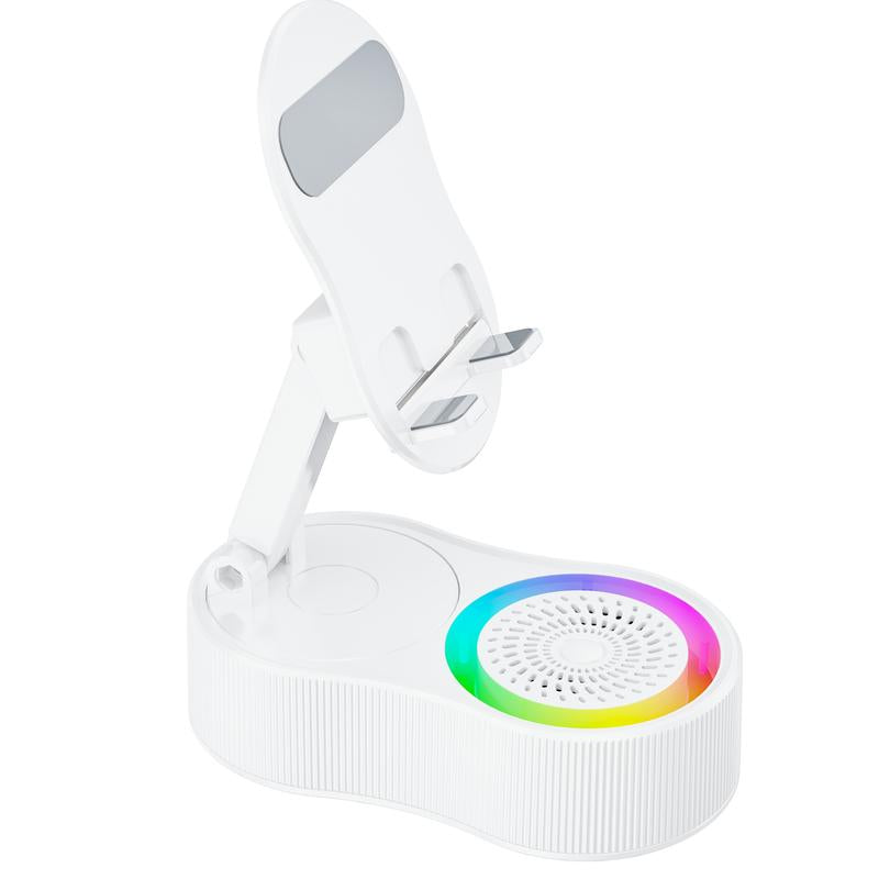 Wireless Inductionaudio Bluetooth Speaker 5In1 Phone Holder Emergency Rechargeable (3000Mah) with Colorful Ambient Light 300° Foldable for Tablet Iphone Android Phone Holder Speaker