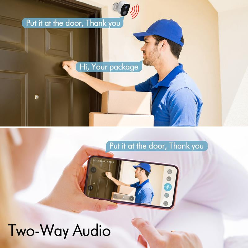 2K HD Wireless Outdoor Security Camera Work with Alexa, Home Security Surveillance Camera with Color Night Vision/ 2-Way Audio/Motion Detection/ Siren