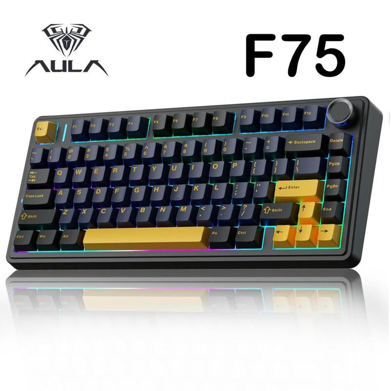 Aula F75 MAX Wireless Mechanical Keyboard 75% Layout Hot Swappable RGB Backlit Gasket Design TFT Screen Knob for PC Mac Linux