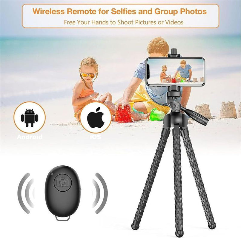 Selfie Stick Portable Mobile Phone Tripod Self Timer Remote Flexible Adjustable Cell Phone Holder for Smartphone with Wireless Remote Shutter