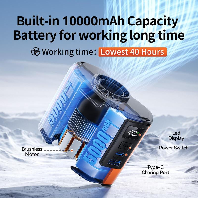 Doublepow Portable 12000Mah Large Capacity Fan, 2025 New Fan, Outdoor Hanging Waist Fan, 10 Speed Wind Cooling Fan, Power Bank, Rechargeable Camping Fan Suitable for Outdoor Sports, Hiking, Camping, Gardening, Travel, Perfect Back-To-School Gift