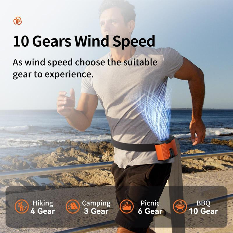 Doublepow Portable 12000Mah Large Capacity Fan, 2025 New Fan, Outdoor Hanging Waist Fan, 10 Speed Wind Cooling Fan, Power Bank, Rechargeable Camping Fan Suitable for Outdoor Sports, Hiking, Camping, Gardening, Travel, Perfect Back-To-School Gift
