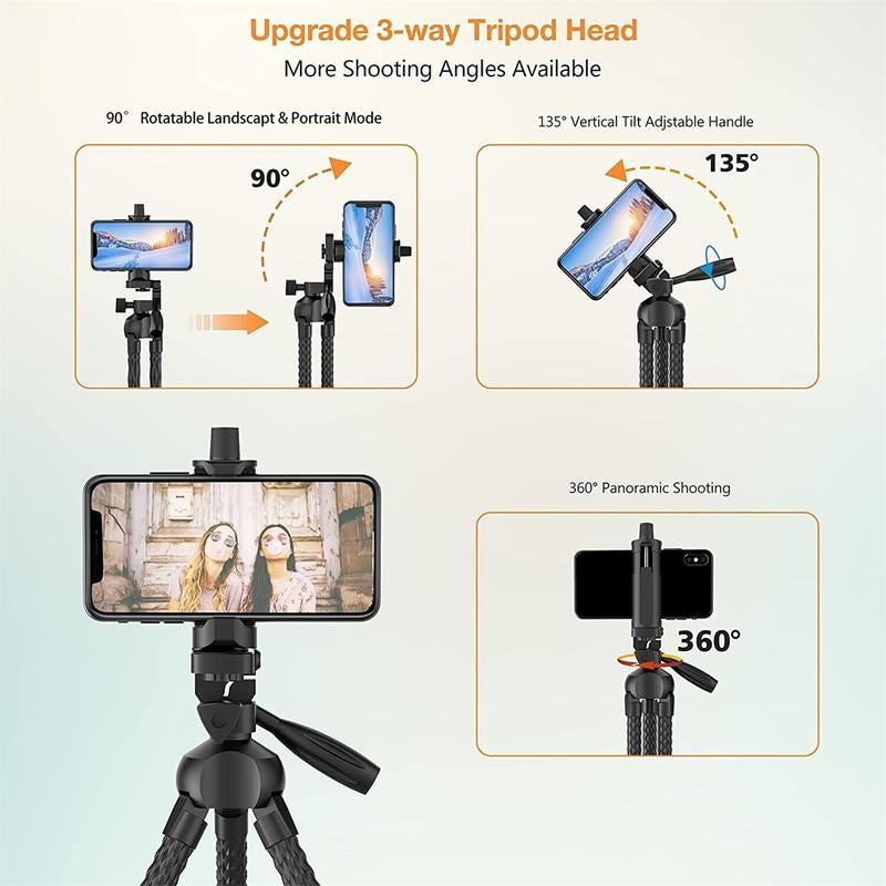 Selfie Stick Portable Mobile Phone Tripod Self Timer Remote Flexible Adjustable Cell Phone Holder for Smartphone with Wireless Remote Shutter