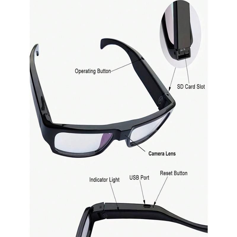 1080P HD Smart Glasses – Built-In Video Recorder, 64GB Memory Card Included, Hands-Free Recording for Outdoor Sports & Adventures – Holiday Gift