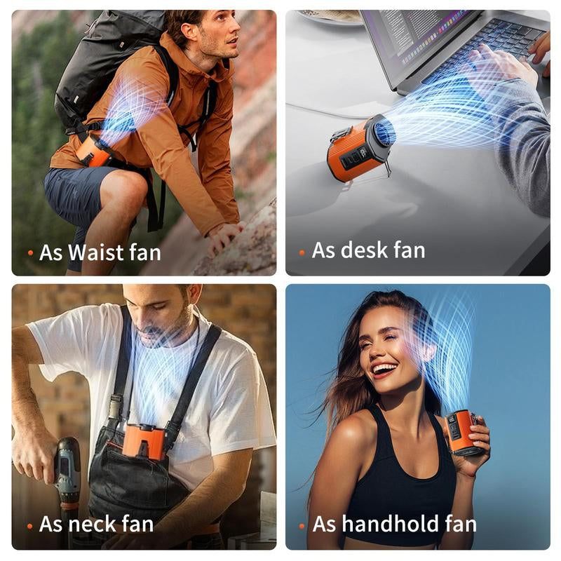 Doublepow Portable 12000Mah Large Capacity Fan, 2025 New Fan, Outdoor Hanging Waist Fan, 10 Speed Wind Cooling Fan, Power Bank, Rechargeable Camping Fan Suitable for Outdoor Sports, Hiking, Camping, Gardening, Travel, Perfect Back-To-School Gift
