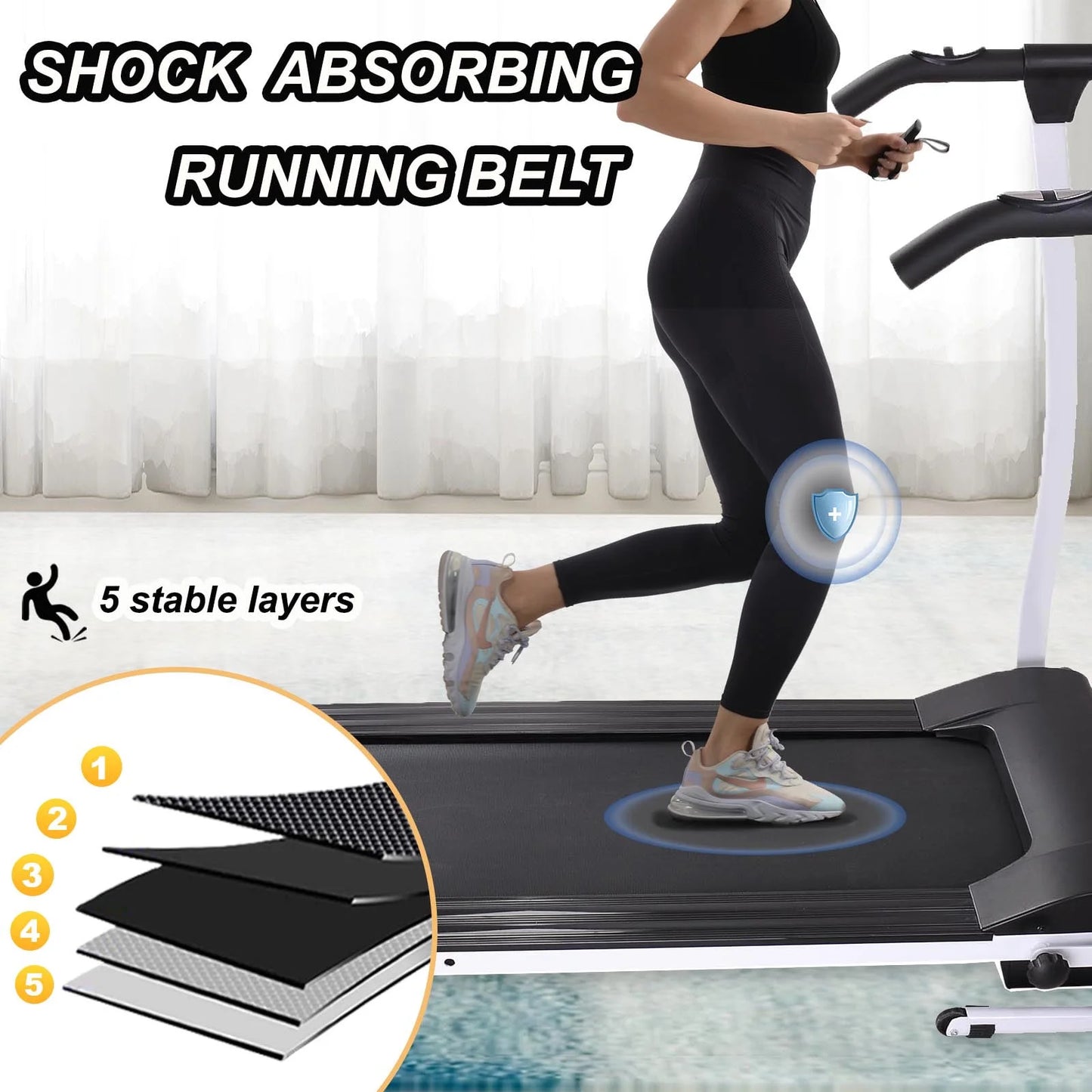 Foldable Treadmills for Home, Electric Running Exercise Machine Compact Treadmill for Home Gym Fitness Workout Jogging Walking for Home Office Apartment, Max 6.5MPH Speed, White