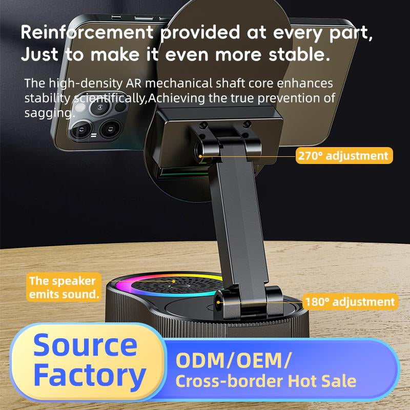 Wireless Inductionaudio Bluetooth Speaker 5In1 Phone Holder Emergency Rechargeable (3000Mah) with Colorful Ambient Light 300° Foldable for Tablet Iphone Android Phone Holder Speaker