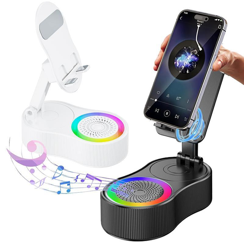 Wireless Inductionaudio Bluetooth Speaker 5In1 Phone Holder Emergency Rechargeable (3000Mah) with Colorful Ambient Light 300° Foldable for Tablet Iphone Android Phone Holder Speaker