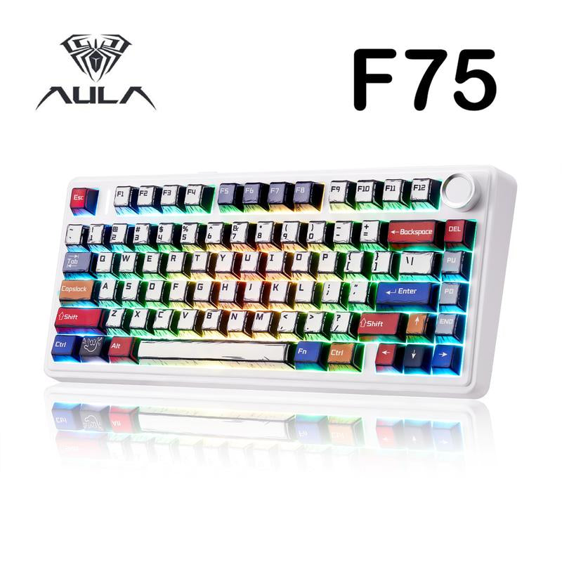 Aula F75 MAX Wireless Mechanical Keyboard 75% Layout Hot Swappable RGB Backlit Gasket Design TFT Screen Knob for PC Mac Linux