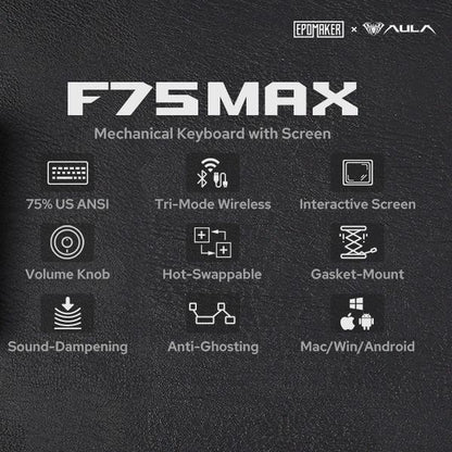 Aula F75 MAX Wireless Mechanical Keyboard 75% Layout Hot Swappable RGB Backlit Gasket Design TFT Screen Knob for PC Mac Linux