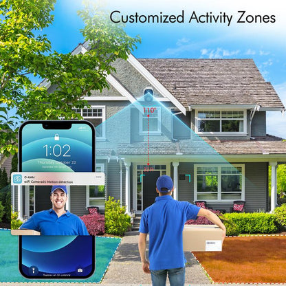 2K HD Wireless Outdoor Security Camera Work with Alexa, Home Security Surveillance Camera with Color Night Vision/ 2-Way Audio/Motion Detection/ Siren