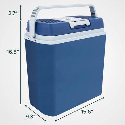 24L Portable Thermoelectric Cooler & Warmer, 12V Plug-In, 40°-130°F Temp Range, Soda Capacity (Blue)
