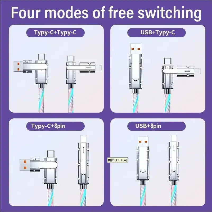 New Starry Sky RGB LED USB Type-C to Type-C to Lightning and 4 in 1 Fast Charging Cable for Iphone 15 14 Xiaomi Samsung HUAWEI