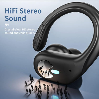 MANKIW Bluetooth Headphones Wireless Earbuds 40Hrs Playtime Wireless Charging Case Digital Display Sports Ear Buds with Earhook Premium Deep Bass Over-Ear Earphones for TV Phone Laptop Black