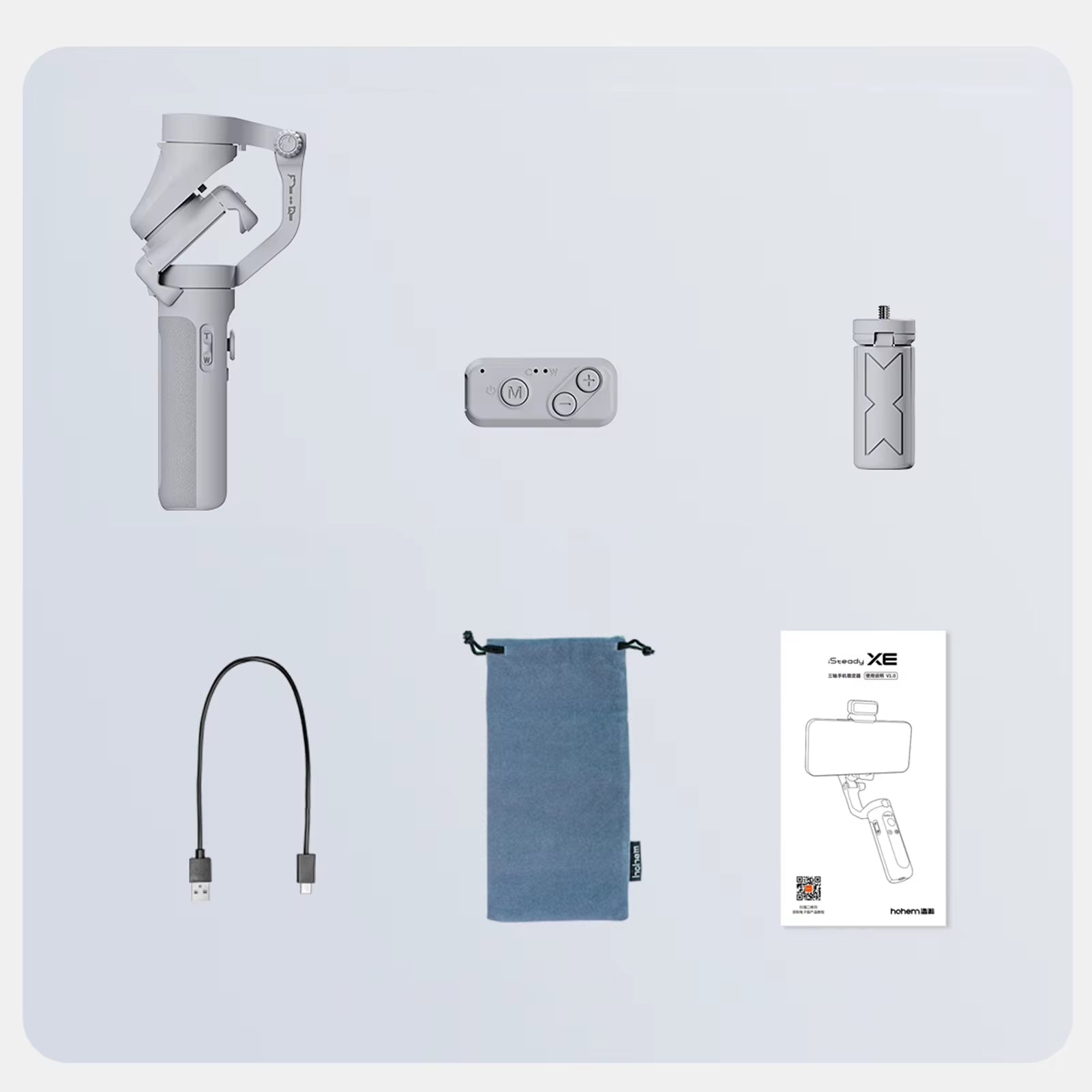 Hohem Isteady 3-Axis Smartphone Gimbal Stabilizer Portable Phone Vlog Gimbal Anti-Shake with Magnetic LED Fill Light Mini Tripod