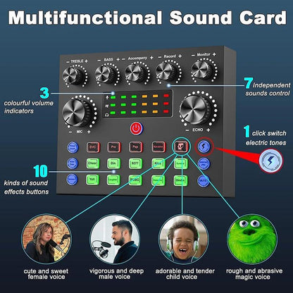 V8S Podcast Equipment Bundle, Live Sound Card and BM800 Microphone Condenser ,Recording, Broadcasting, Live Streaming, Youtube,Tiktok