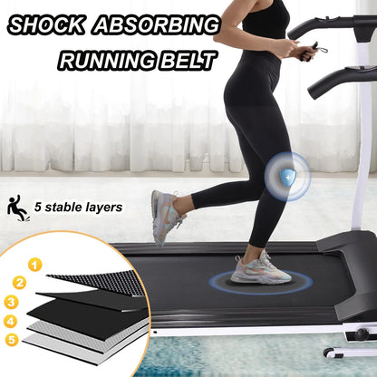 Foldable Treadmills for Home, Electric Running Exercise Machine Compact Treadmill for Home Gym Fitness Workout Jogging Walking for Home Office Apartment, Max 6.5MPH Speed, White