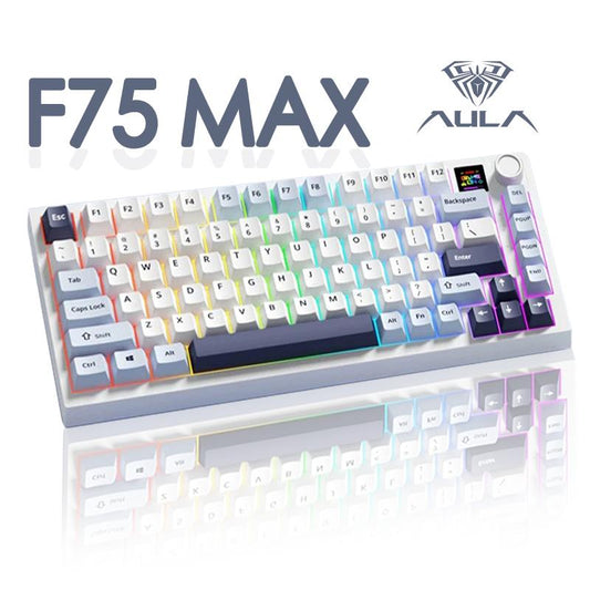 Aula F75 MAX Wireless Mechanical Keyboard 75% Layout Hot Swappable RGB Backlit Gasket Design TFT Screen Knob for PC Mac Linux