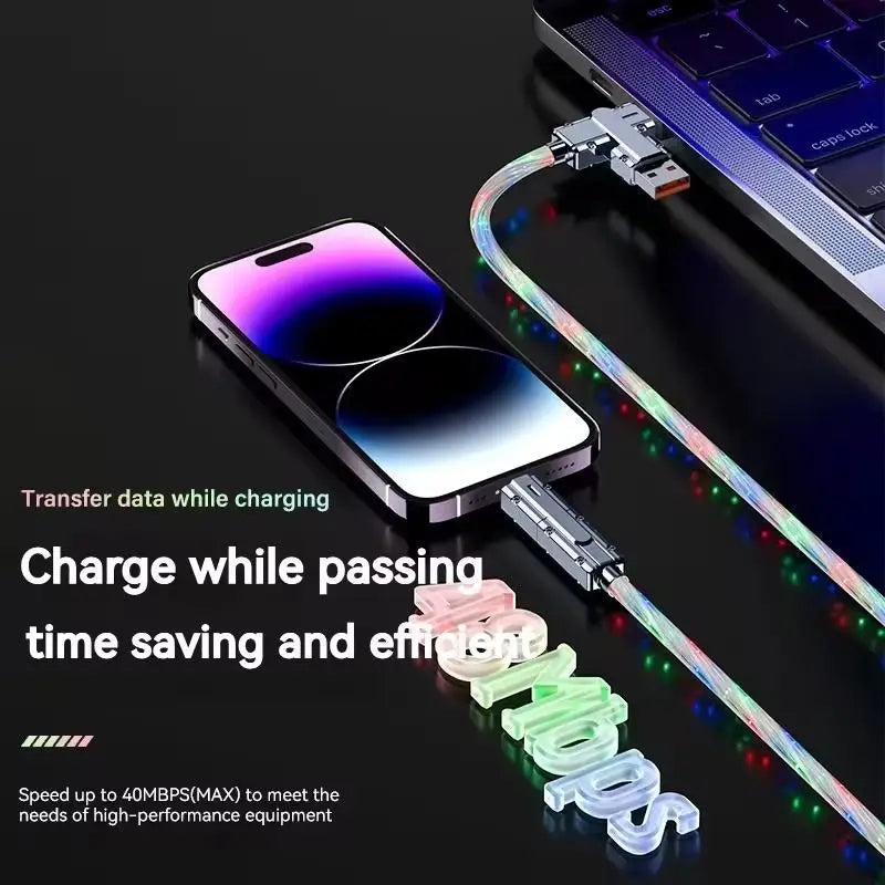 New Starry Sky RGB LED USB Type-C to Type-C to Lightning and 4 in 1 Fast Charging Cable for Iphone 15 14 Xiaomi Samsung HUAWEI