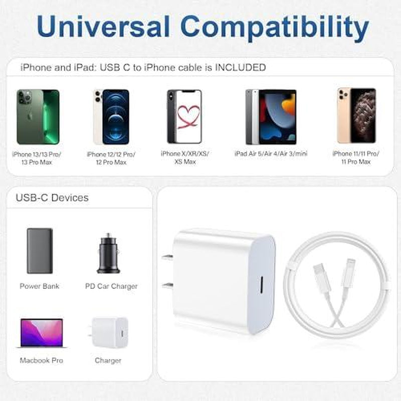 2 Pack Type C Wall Charger Block with 2 Pack [6FT&10FT] Long USB C to Lightning Cable for Iphone 14/13/12/12 Pro Max/11/Xs Max/Xr/X,Airpods Pro