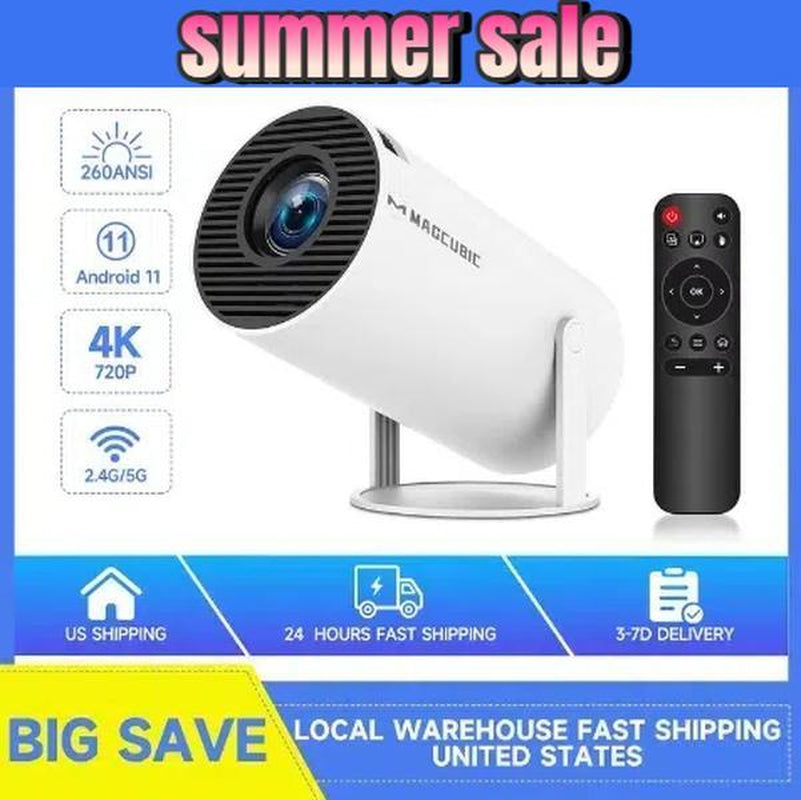 [US Warehouse] Magcubic 4K HY300 Pro Portable Projector Native 1280*720P Android 11 Dual Wifi6 290ANSI Built-In Speaker&Appstore Allwinner H713 BT5.4 Cinema Outdoor Mini Projetor WIFI6 Remote Control Included Projector 2025
